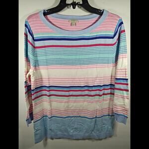Talbots Knit Sweater Women's Size Large Soft Multi Color Pastel Striped Sweater